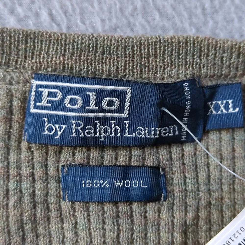 Polo‎ Ralph Lauren VTG Waffle Knit Sweater Mens XXL Olive Green 100% Wool NWT